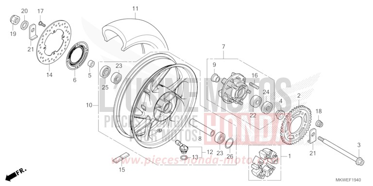 ROUE ARRIERE de NC750X "Méca" MAT PEARL GLARE WHITE (NHB54) 2025